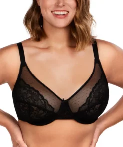 Floral Lace Plus Size Full Coverage Bra – Underwire, Unlined and Unpadded for Natural Shape (Black)