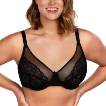 Floral Lace Plus Size Full Coverage Bra – Underwire, Unlined and Unpadded for Natural Shape (Black)