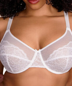Floral Lace Plus Size Full Coverage Bra – Underwire, Unlined and Unpadded for Natural Shape (White)