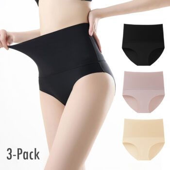 High-Waist Seamless Underwear for Women, No-Show Plus Size Briefs with Elastic & Comfortable Fit (3-Pack)