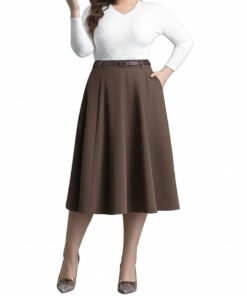 Plus Size Wool Pleated Midi Skirt – Warm & Elegant Swing Style
