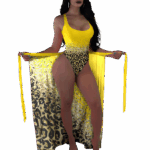 Plus Size Leopard One-Piece Swimsuit – Backless Monokini with Sarong