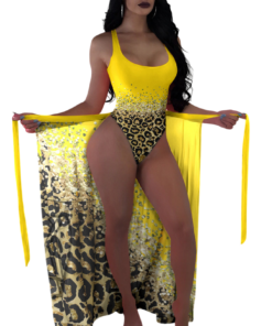 Plus Size Leopard One-Piece Swimsuit – Backless Monokini with Sarong