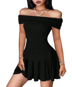Off-Shoulder High-Waist Dress – Summer Exposed Clavicle Mini Skirt