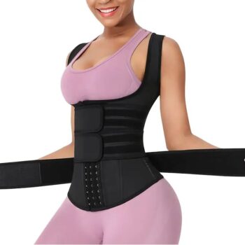 Plus Size Waist Trainer Vest – 3-Row Hook Compression Shapewear with Comfort Straps