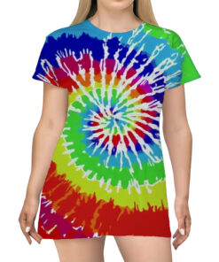 Green Summer Trendy Rainbow Tie Dye T-shirt Dress
