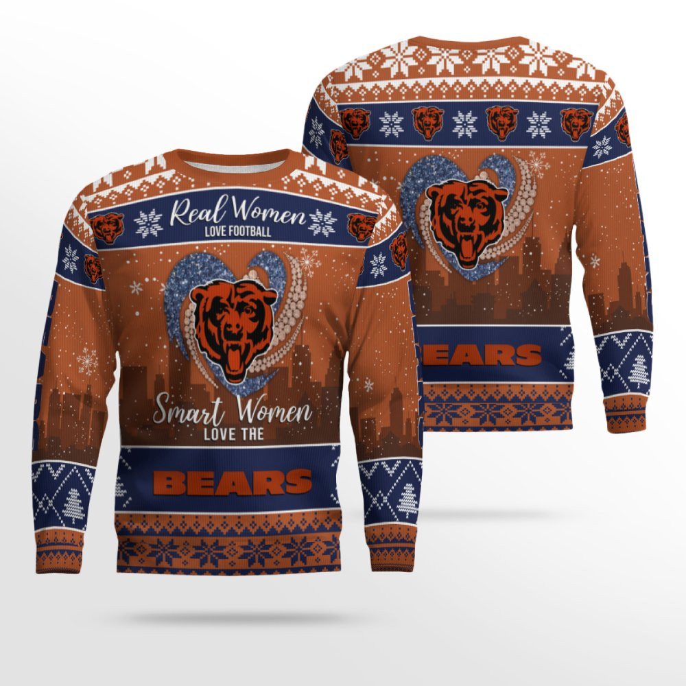 Real Women Love Football Smart Women Love Chicago Bears Ugly Sweater
