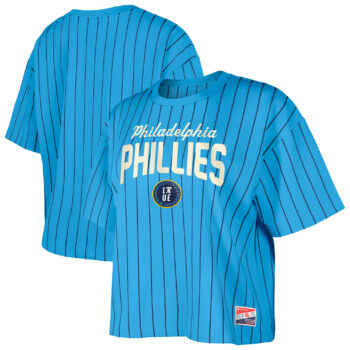 Philadelphia Phillies New Era Women's City Connect Multiplier Pinstripe Cropped T-shirt - Light Blue