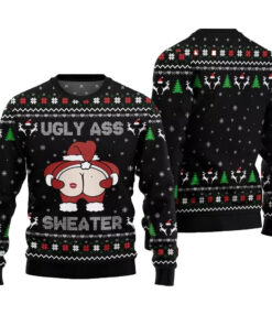 2025 Christmas Caught Kissing Santa Ugly Christmas Sweater-Black