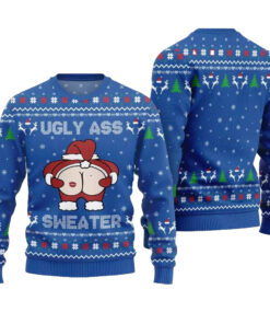 2025 Christmas Caught Kissing Santa Ugly Christmas Sweater-Blue