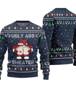 2025 Christmas Caught Kissing Santa Ugly Christmas Sweater-Navy