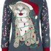 Cat Wrapped In Lights Ugly Christmas Sweater