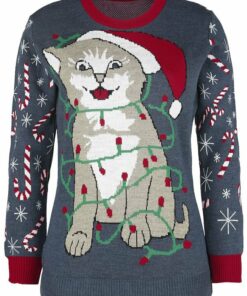 Cat Wrapped In Lights Ugly Christmas Sweater