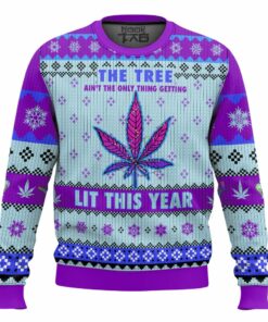 The Lit Tree Weed Christmas Ugly Sweater