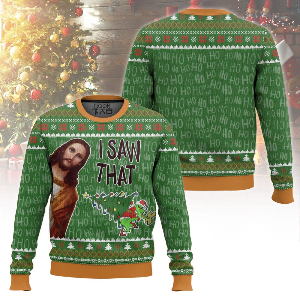 ANDY041024VKH1_mk1.jpg I Saw That Grinch - Funny Jesus Christ Meme Christmas Ugly Sweater