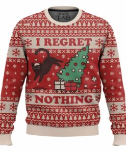 On The Naughty List And I Regret Nothing Cat Christmas Ugly Sweater
