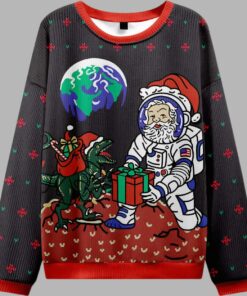 Astronaut Santa Black Ugly Christmas Sweater