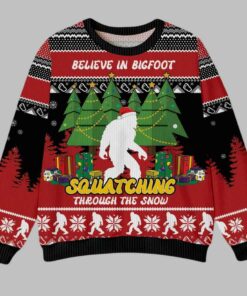 Bigfoot Squatching Through The Snow Ugly Christmas Sweater