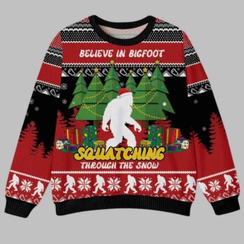 Bigfoot Squatching Through The Snow Ugly Christmas Sweater