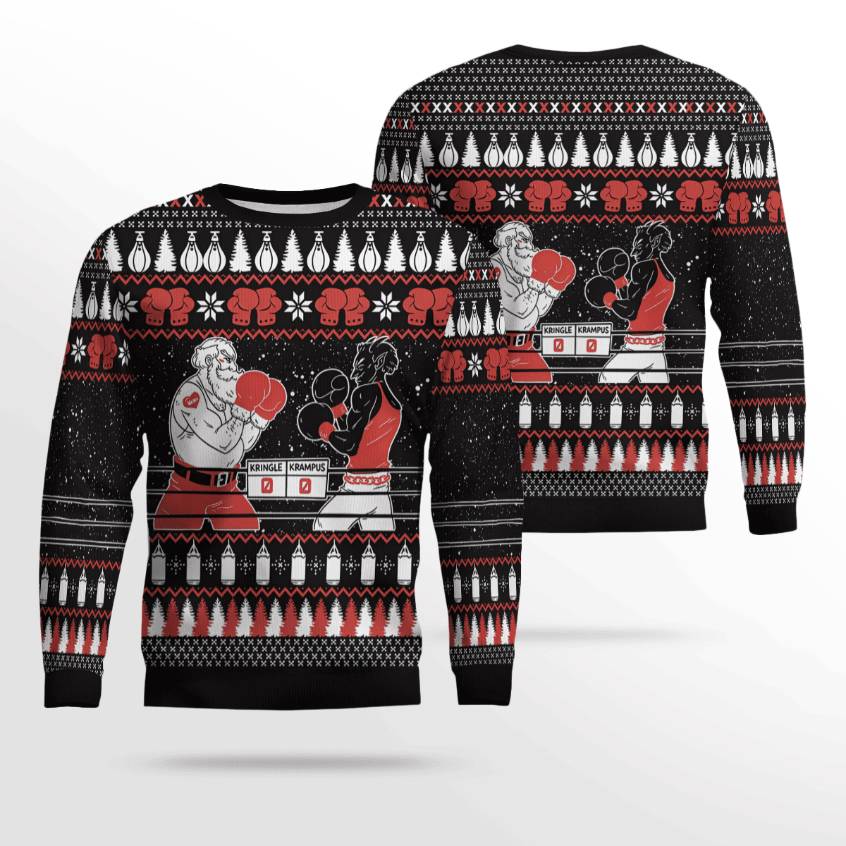 Boxing Santa and Krampus Funny Ugly Christmas Sweater