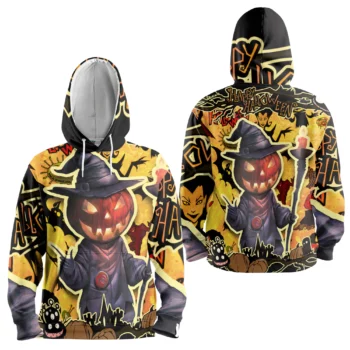 Cartoon Halloween Illustration Pumpkin Wizard Hoodie