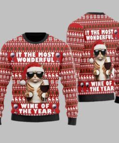 Cat With Wine Glass Ugly Christmas Sweater