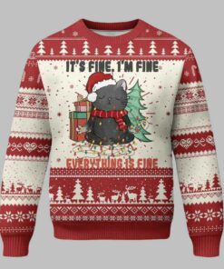 Christmas Black Cat It?s Fine I?m Fine Everything Is Fine Ugly Christmas Sweater