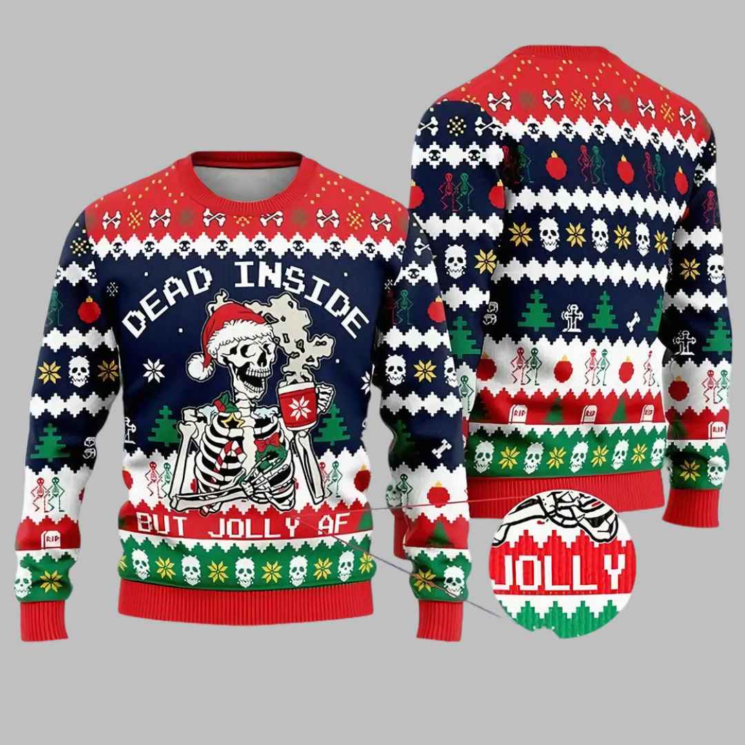 Christmas Skeleton Dead Inside But Jolly AF Ugly Christmas Sweater Christmas Skeleton Dead Inside But Jolly AF Ugly Christmas Sweater
