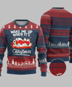 Cute Cat Wake Me Up When It?s Christmas Ugly Christmas Sweater