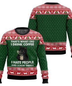 Black Cat Drink Coffee Ugly Christmas Sweater, Xmas Gifts 2 Black Cat Drink Coffee Ugly Christmas Sweater, Xmas Gifts