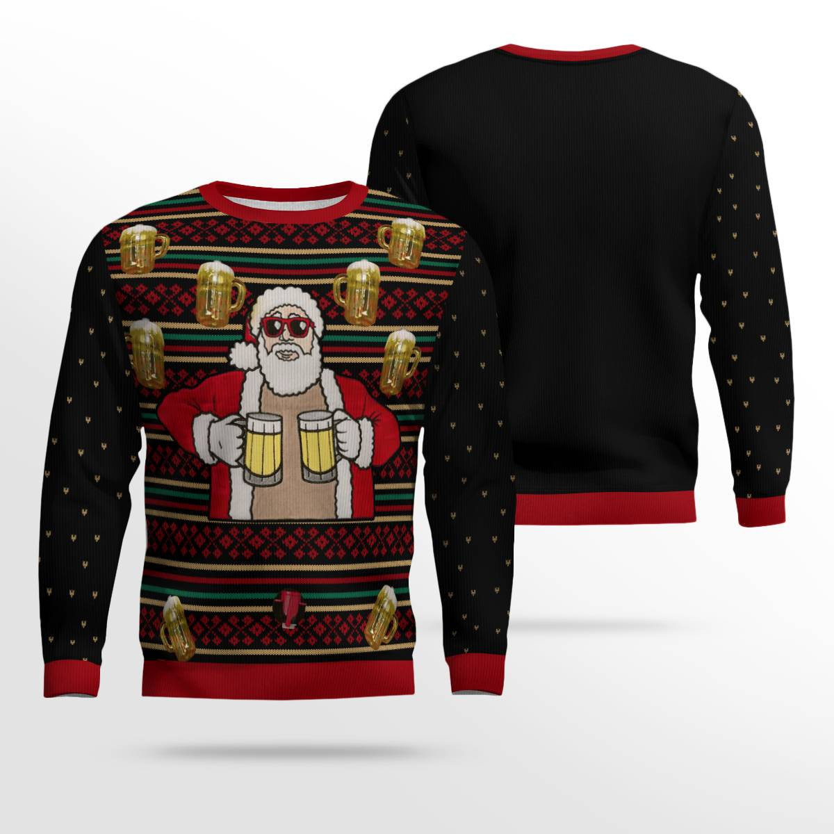 Fill Me Up Santa Beverage Dispenser Ugly Chirstmas Sweater Black