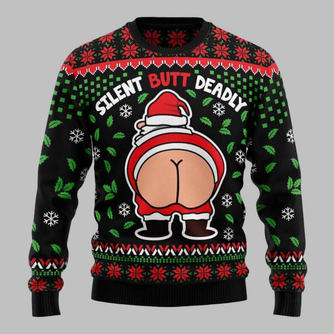 Funny Silent Butt Deadly Santa Ugly Christmas Sweater Funny Silent Butt Deadly Santa Ugly Christmas Sweater