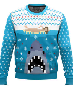 Jaws Blue Knitting Pattern Ugly Christmas Sweater Gift For Christmas