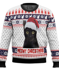 Meowy Christmas Cat With Santa Hat Ugly Christmas Sweater