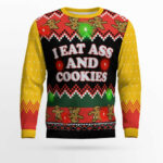 I Eat Ass and Cookies Ugly Christmas Sweater Gold Metallic