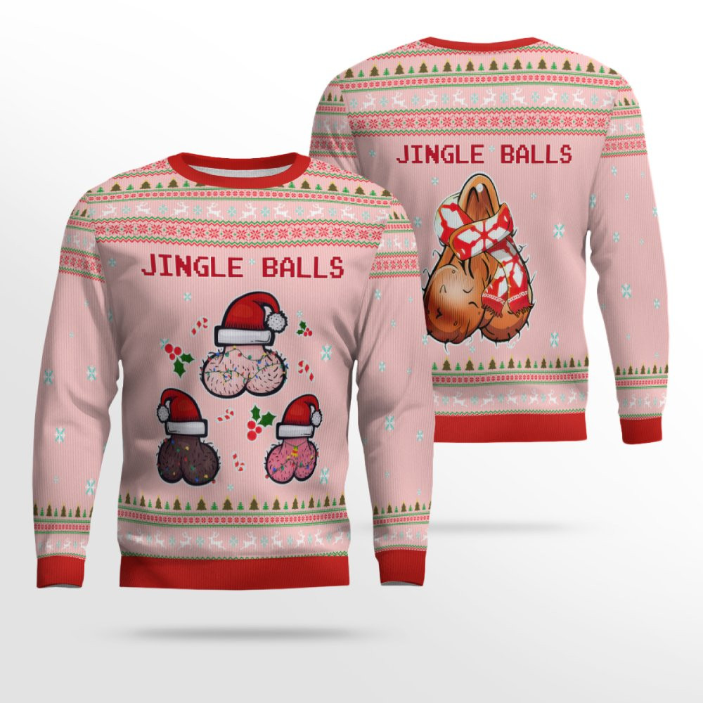 Jingle Balls Funny Ugly Christmas Sweater Powder Pink