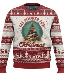 Xmas Book Lover Ugly Christmas Sweater All Booked For Christmas Tree Bookaholic TS09