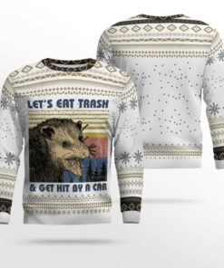 Let's Eat Trash & Get Hit By A Car Opossum Ugly Christmas Sweater Type 2