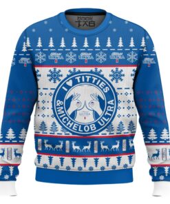 I Love Titties And Michelob Ultra Ugly Christmas Sweater