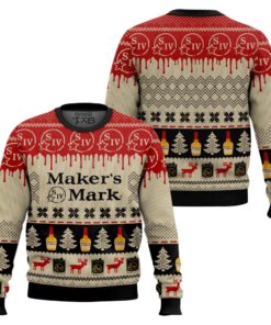 Maker?s Mark Bourbon Whisky Pine Tree & Reindeer Ugly Christmas Sweater