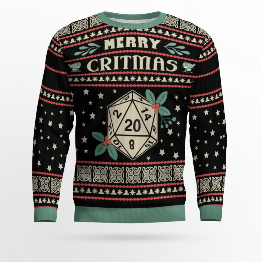 Merry Critmas Dungeons & Dragons Ugly Sweater 1 Merry Critmas Dungeons & Dragons Ugly Sweater