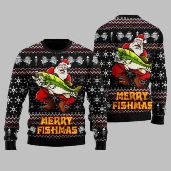 Merry Fishmas Santa Hug Fishing Ugly Christmas Sweater