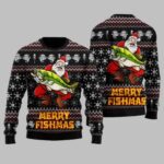 Merry Fishmas Santa Hug Fishing Ugly Christmas Sweater