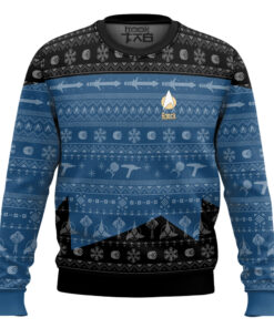 3D S.T The Next Generation 1987 Blue Ugly Christmas Custom Name Ugly Sweater