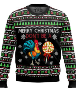 Merry Christmas Cock Print Crewugly Christmas Sweater