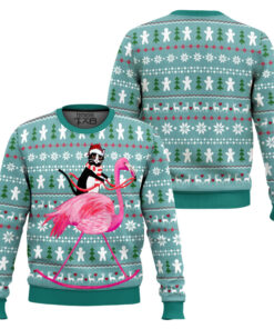 Ugly Christmas Cat And Flamingo Sweater Apparel