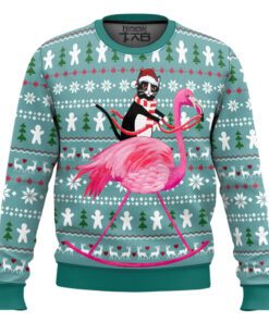 Ugly Christmas Cat And Flamingo Sweater Apparel