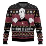 3D Make It Snow With Captian Jean-Luc Picard Christmas Ugly Sweater