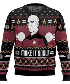 3D Make It Snow With Captian Jean-Luc Picard Christmas Ugly Sweater