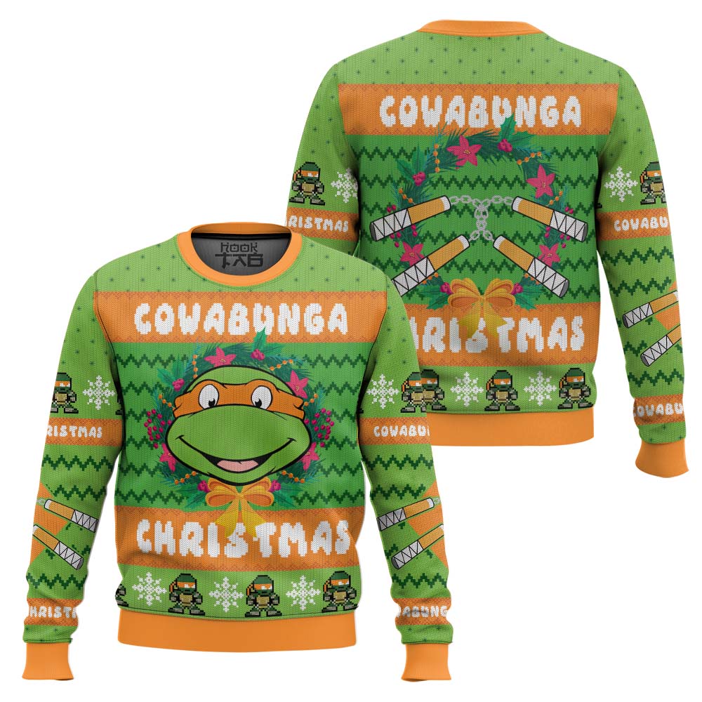 PR270923L496mk1.jpg Cowabunga Michaelangelo Christmas Teenage Mutant Ninja Turtles Ugly Christmas Sweater